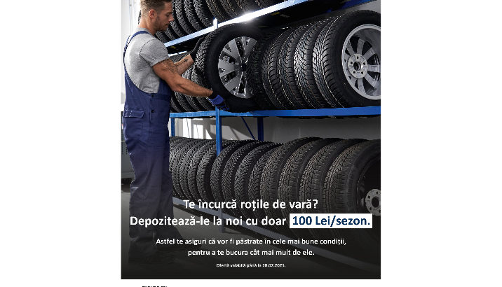 Ofertă depozitare roți cu doar 100 Lei/sezon