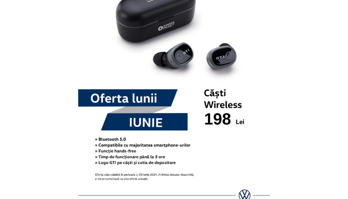 Oferta lunii IUNIE VW- Căști Wireless la doar 198Lei