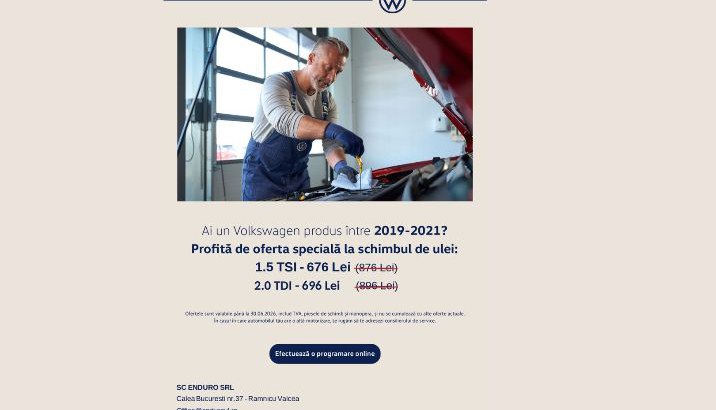 Oferta specială la schimbul de ulei pentru Volkswagen-ul tău